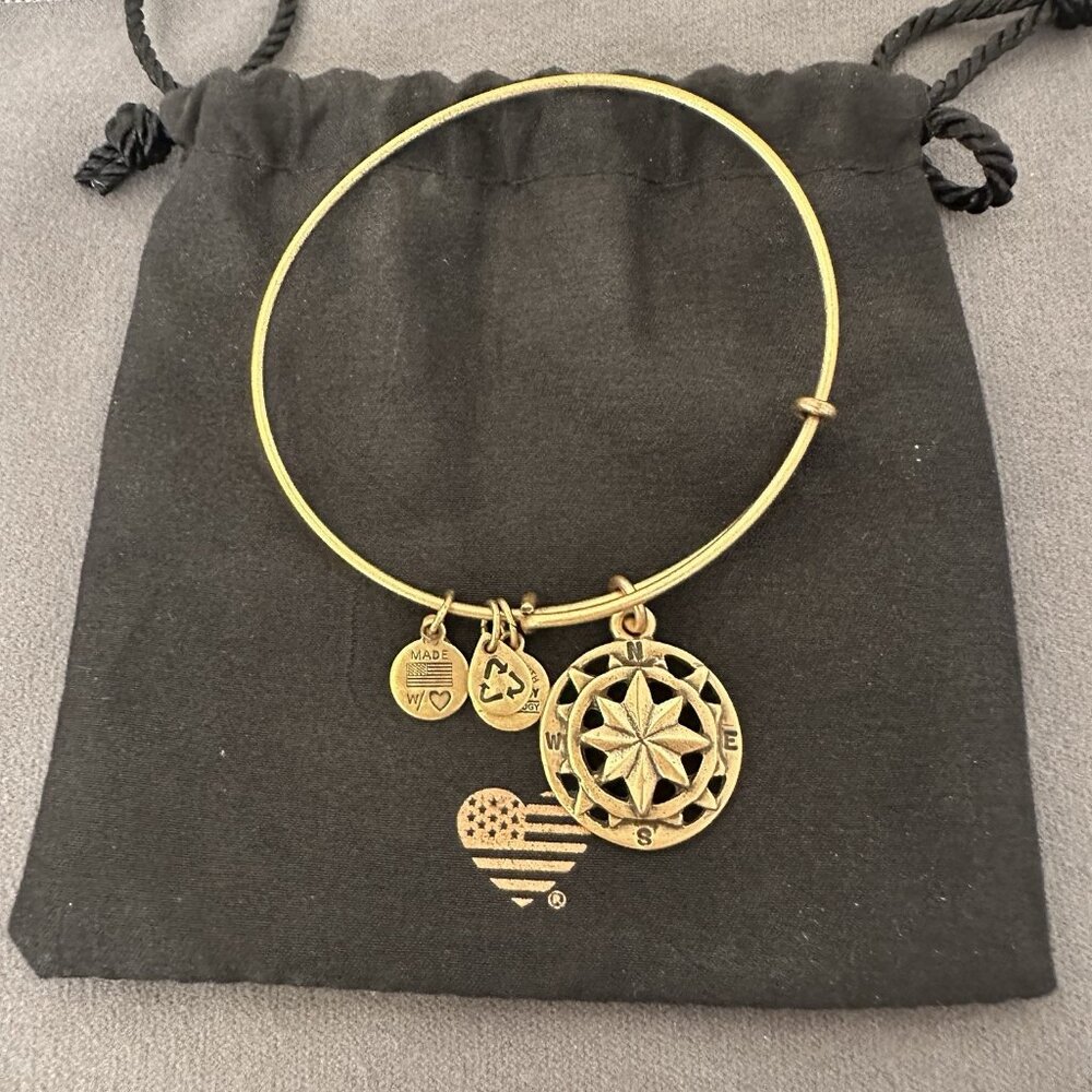 Alex And Ani Bracelet Gold Tone Compass‎ Direction 2014 USA Bangle Energy W/ Bag - Picture 6 of 6